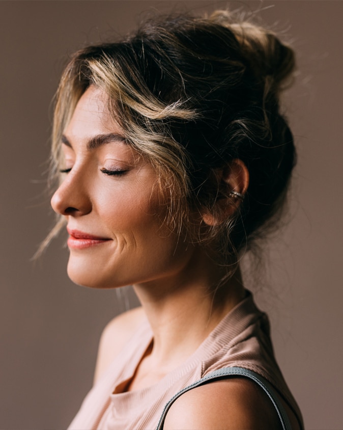 a woman looking at the camera